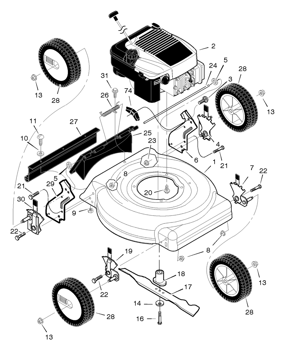Mower Housing Assembly Diagram and Parts List for 204210X30C 2005 Briggs and Stratton Lawn Mower